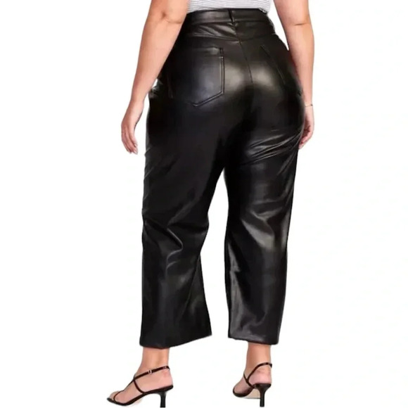 NWOT Old Navy Women’s Wide Leg Faux Leather Pants Plus Size 20 Black High Rise - Picture 2 of 6